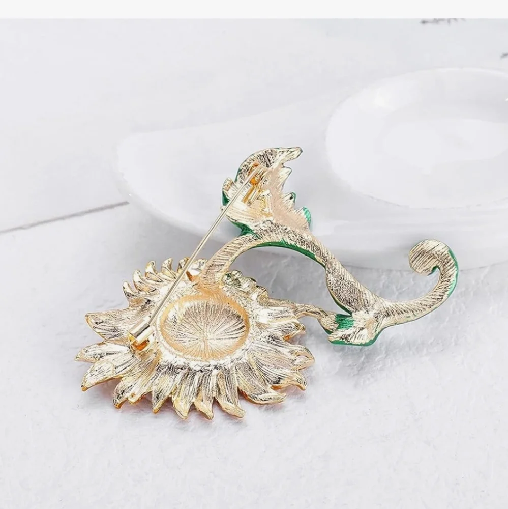 Brooch SUNFLOWER Extra Large Enameled Embellished Brooch Pin - Picture 5 of 7